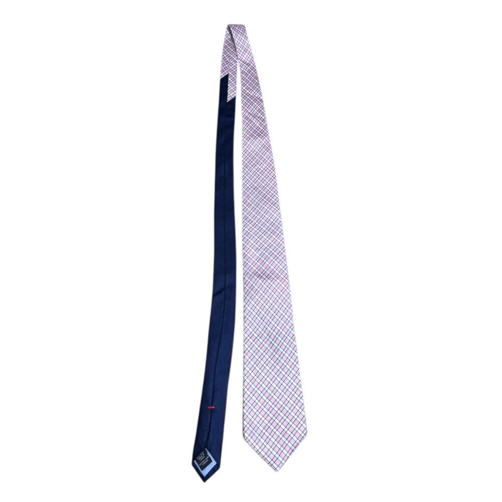 Tommy Hilfiger Silk Tie Extra Long Pink White Stripe Navy Two Tone Necktie